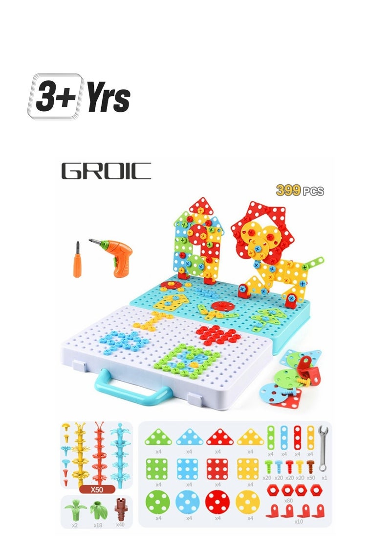 GROIC - Learning Toy Building Blocks, Drill And Screwdriver Tool Set Puzzle For Kids, Educational Games For Kids, Early Education Building Blocks - Image 1