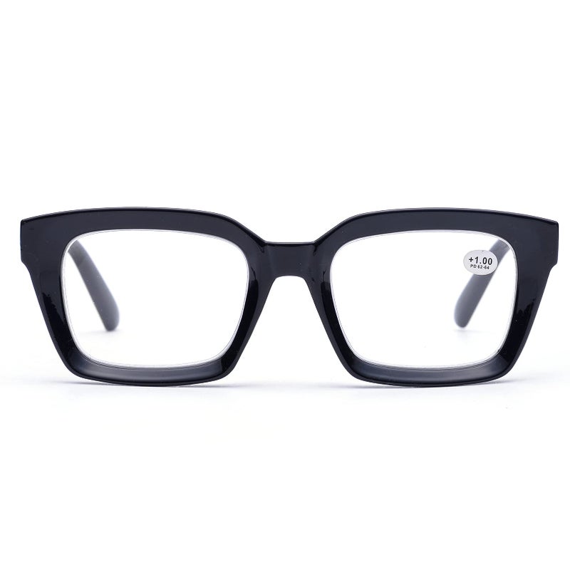 ZUVGEES Retro Style Square Reading Glass Big Eyeglass Frames Large lens 50mm Black 150