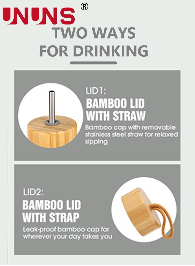 UNUNS 1L Motivational Glass Water Bottle with Time Marker & Silicone Sleeve &  Straw & Bamboo Lids & Fruit Infuser , Leak Proof Reusable BPA Free Motivational Drinking Jug Water Jug  - Image 5
