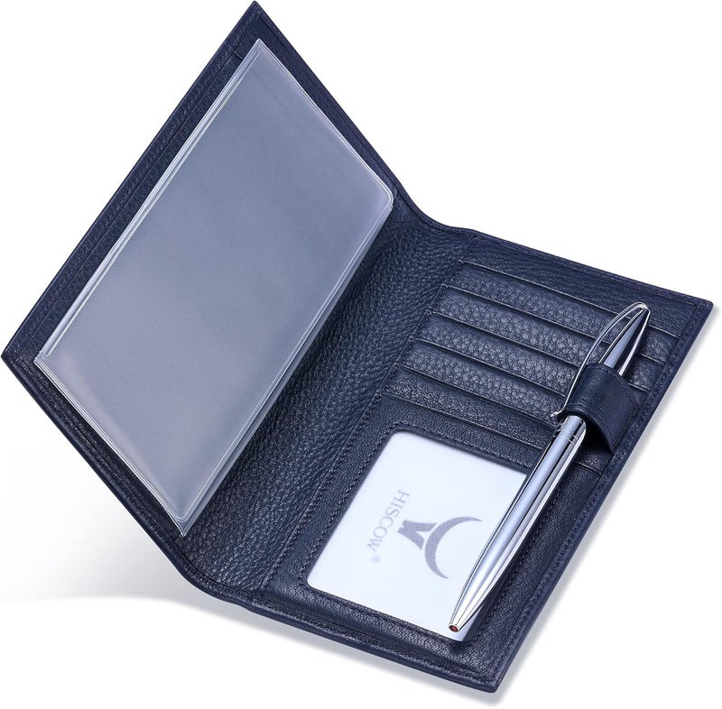 HISCOW Soft Leather Checkbook Cover & Card Holder with Divider - Italian Calfskin (Pebbled Blue) - Image 3