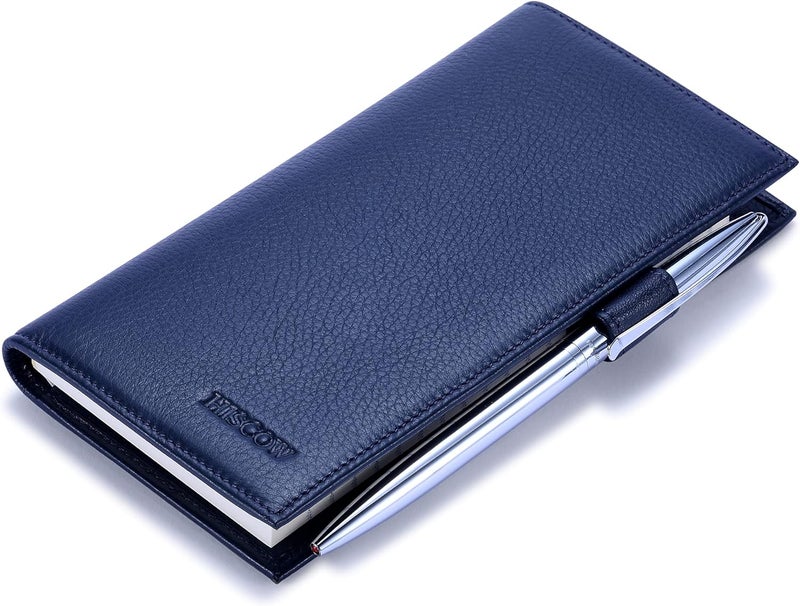 HISCOW Soft Leather Checkbook Cover & Card Holder with Divider - Italian Calfskin (Pebbled Blue) - Image 5