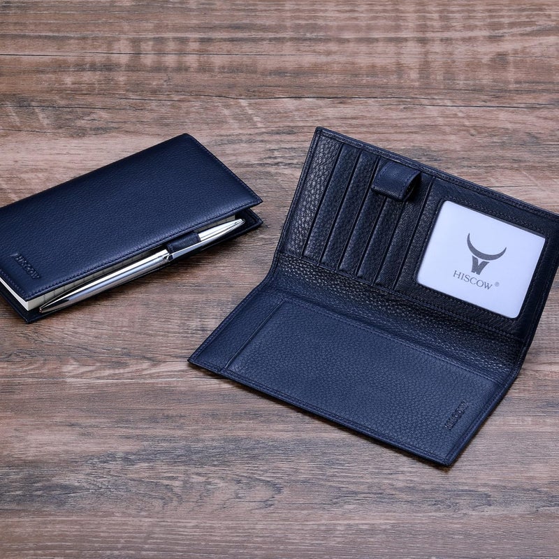 HISCOW Soft Leather Checkbook Cover & Card Holder with Divider - Italian Calfskin (Pebbled Blue) - Image 2