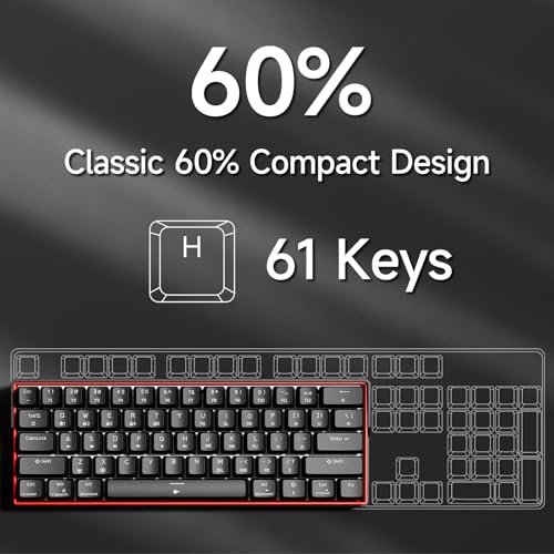 KEMOVE كيبورد ميكانيكي للألعاب KEMOVE K61SE، 60% سلكي بإضاءة خلفية RGB مع خاصية N-Key Rollover، ميني 61 مفتاح للكمبيوتر المحمول والكمبيوتر الشخصي، مفاتيح حمراء - Image 2