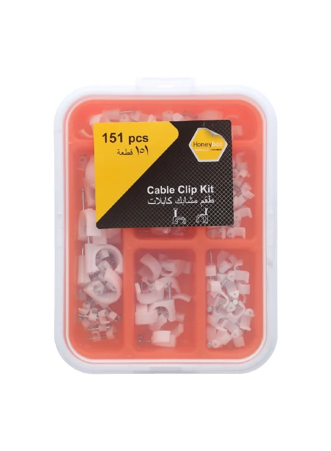 HoneyBee 151-Piece Durable Cable Clip Kit in Storage Box White 20.8 x 4.25 x 14.1 cm AS6980-009