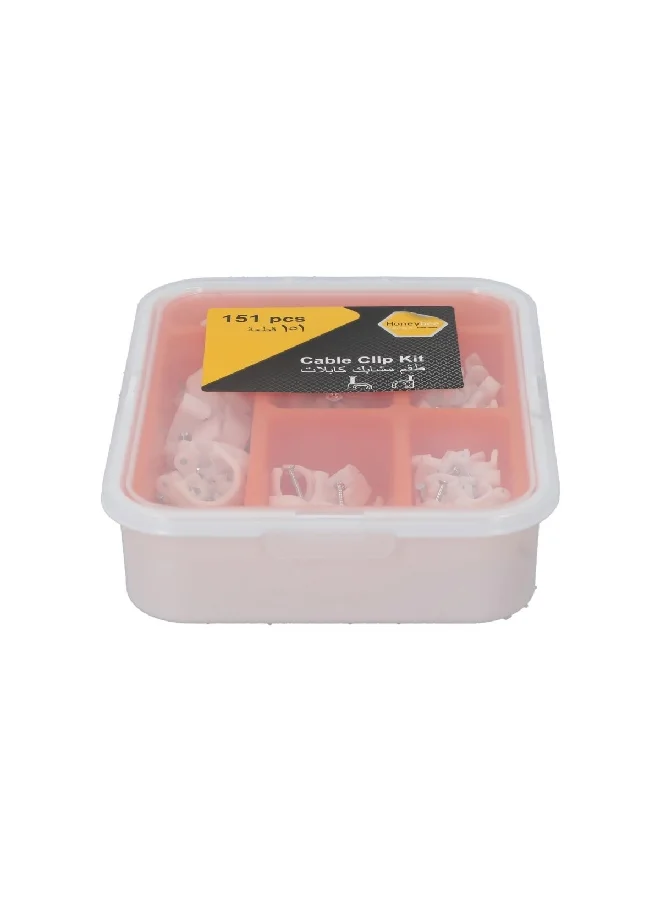 HoneyBee 151-Piece Durable Cable Clip Kit in Storage Box White 20.8 x 4.25 x 14.1 cm AS6980-009