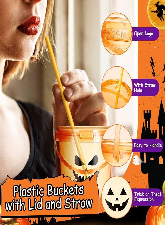 Afarnook 12 Pcs Halloween Jack O Lantern Drink Buckets 25 oz Pumpkin Face Cups with Lids and Straws Reusable Trick or Treat Cocktail Ice Cream Snack Containers for Spooky Party Decor (Orange,Ghost) - Image 3