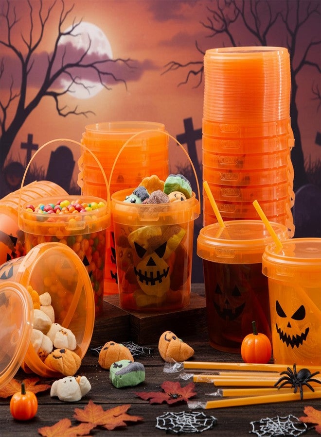 Afarnook 12 Pcs Halloween Jack O Lantern Drink Buckets 25 oz Pumpkin Face Cups with Lids and Straws Reusable Trick or Treat Cocktail Ice Cream Snack Containers for Spooky Party Decor (Orange,Ghost) - Image 4