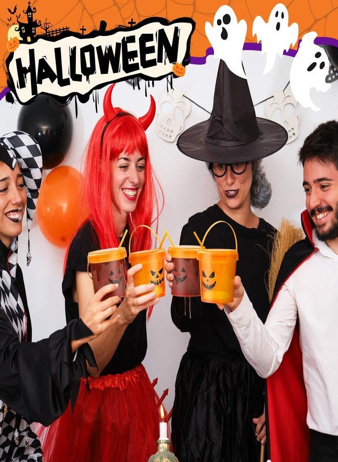 Afarnook 12 Pcs Halloween Jack O Lantern Drink Buckets 25 oz Pumpkin Face Cups with Lids and Straws Reusable Trick or Treat Cocktail Ice Cream Snack Containers for Spooky Party Decor (Orange,Ghost) - Image 5