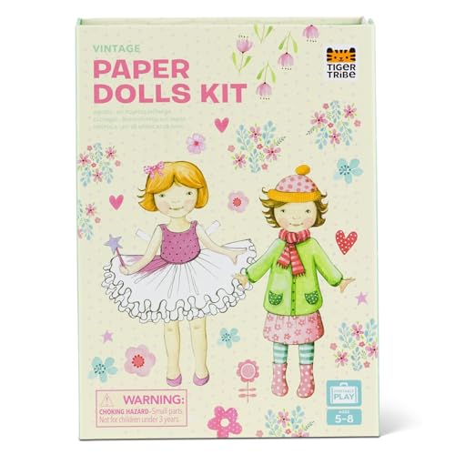 Tiger Tribe: Paper Dolls Kit - Vintage - Design & Dress 2 Paper Dolls, Includes Clothes You Color in, Colored Clothes, Stickers & Colored Pencils - Image 1