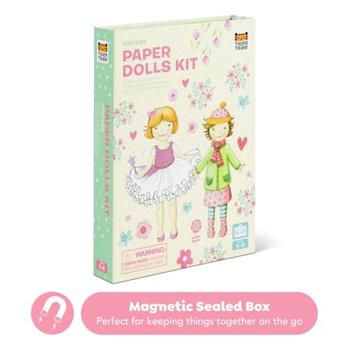 Tiger Tribe: Paper Dolls Kit - Vintage - Design & Dress 2 Paper Dolls, Includes Clothes You Color in, Colored Clothes, Stickers & Colored Pencils - Image 3