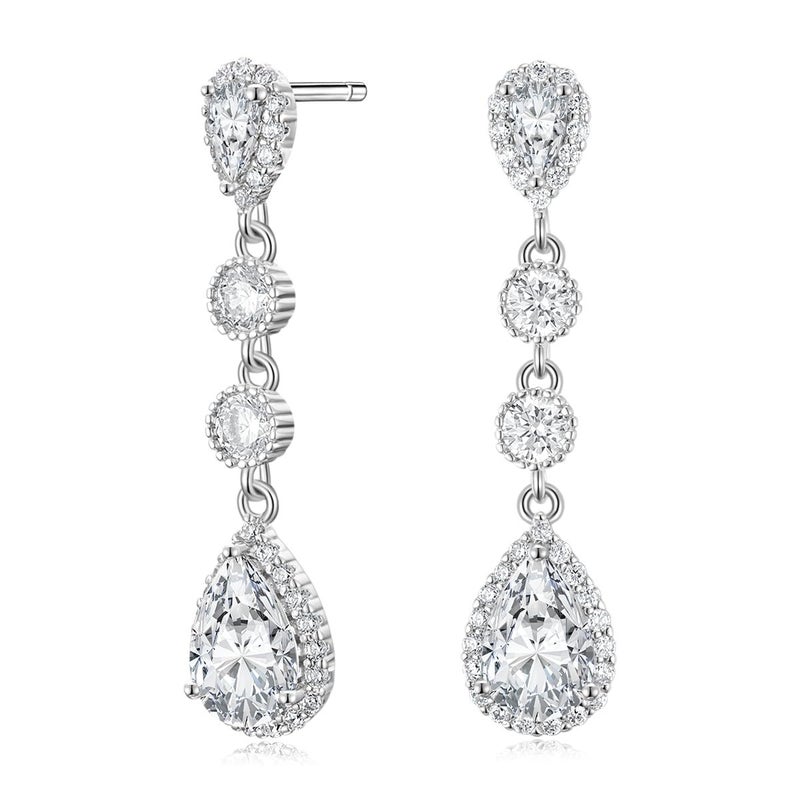 EAMTI Silver Dangle Teardrop Earrings for Women Cubic Zirconia Pear Cut 925 Sterling Silver Post Engagement Wedding Birdal Drop Earrings for Brides - Image 1