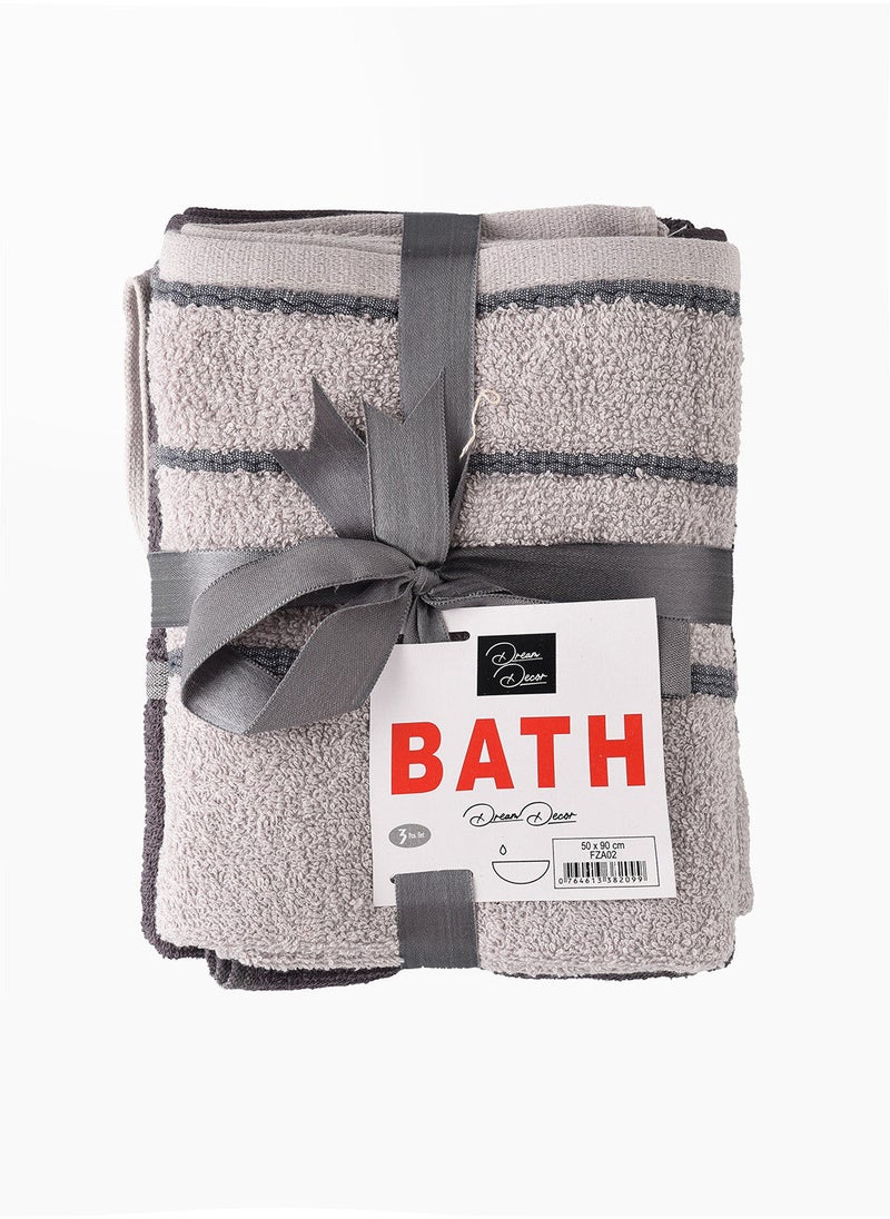 Dream Decor 100% Cotton Hand Towel Set of 3 Light Grey/ Dark Grey/ Light Grey 50x90 cm  - Image 3
