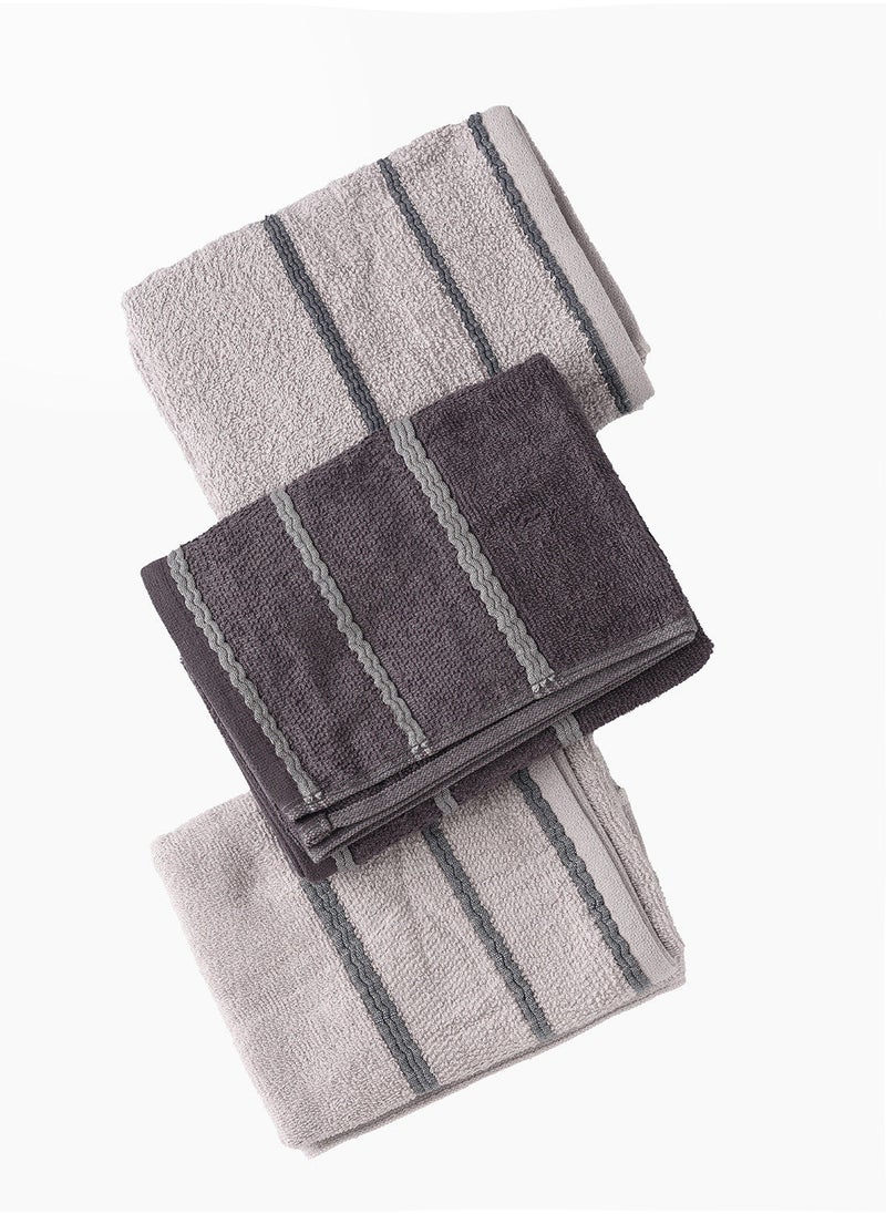 Dream Decor 100% Cotton Hand Towel Set of 3 Light Grey/ Dark Grey/ Light Grey 50x90 cm  - Image 1