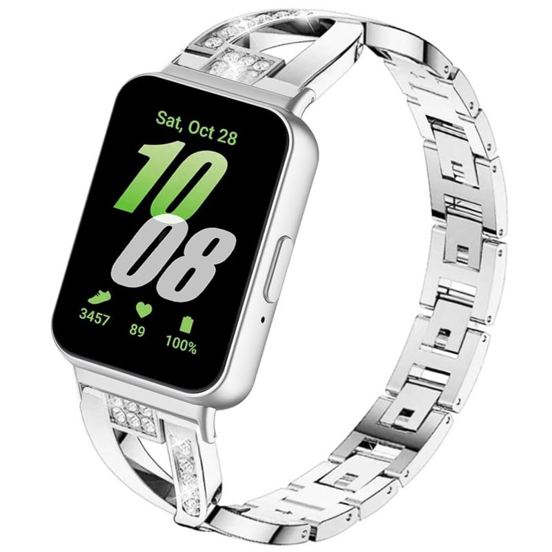 Sankel Rhinestone Metal Chain Replacement Strap Compatible with Samsung Galaxy Fit 3 – Women’s Bling Smartwatch Band SM-R390 - Image 1