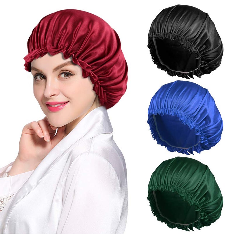 ROYBENS 4PCS Satin Bonnets for Women Silk Hair Bonnet for Sleeping Silky Sleep Cap for Curly Hair Braids B