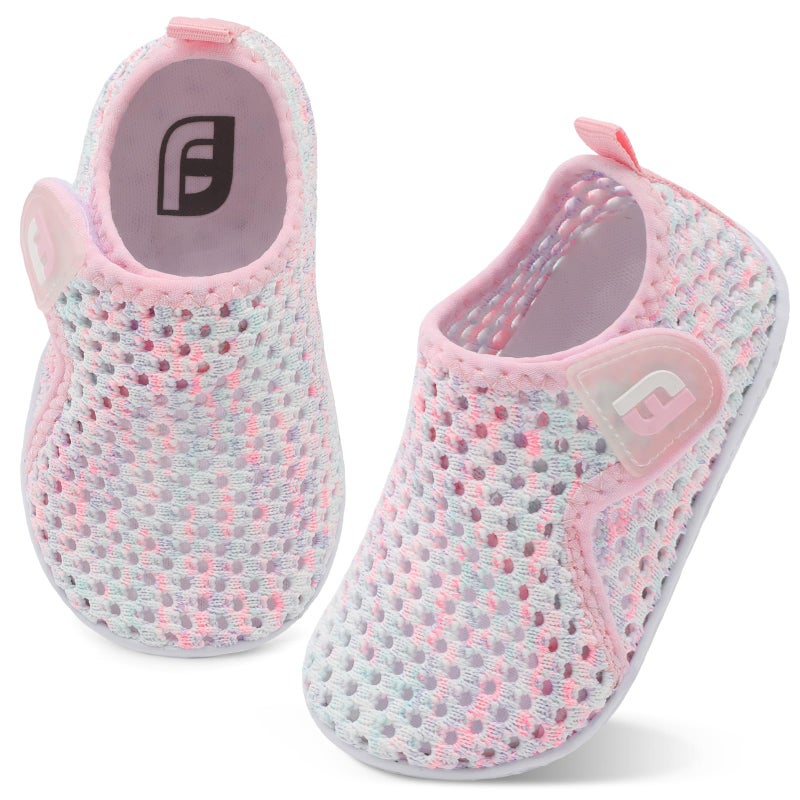 JOINFREE Baby Girls Boys Water Shoes Swim Toddler Barefoot Water Sports Sandals Aqua Socks Sneakers First Walking Shoes for Beach Color WhitePink 12-18 Months Infant - Image 1
