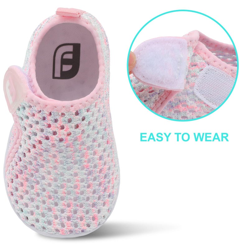 JOINFREE Baby Girls Boys Water Shoes Swim Toddler Barefoot Water Sports Sandals Aqua Socks Sneakers First Walking Shoes for Beach Color WhitePink 12-18 Months Infant - Image 4