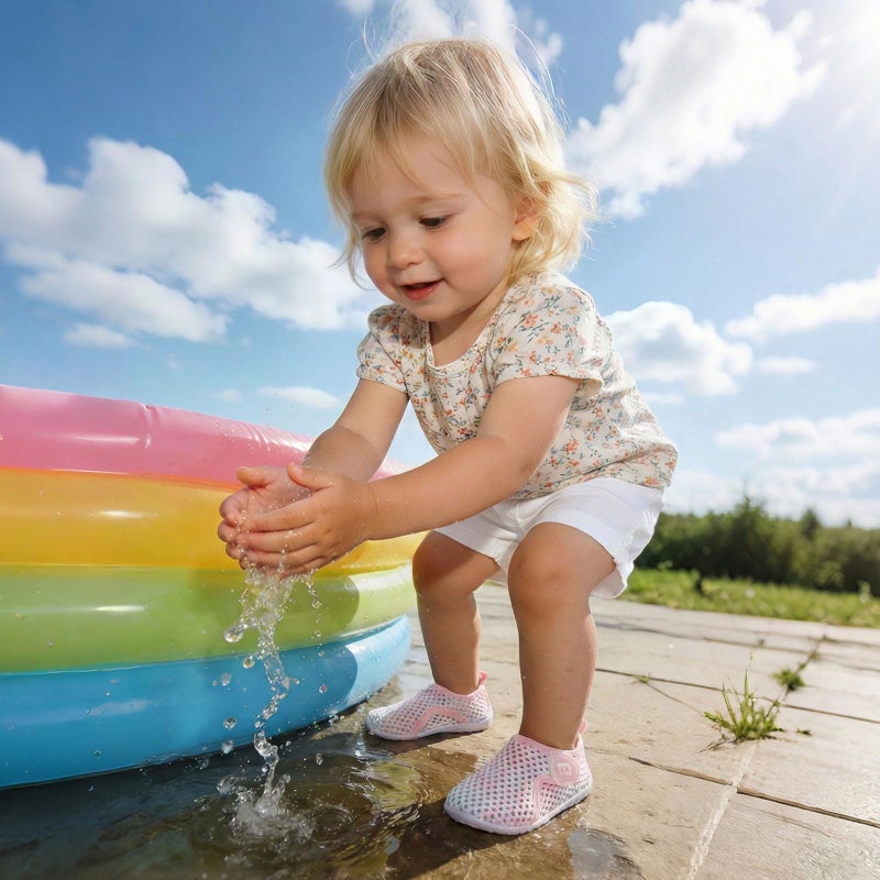 JOINFREE Baby Girls Boys Water Shoes Swim Toddler Barefoot Water Sports Sandals Aqua Socks Sneakers First Walking Shoes for Beach Color WhitePink 12-18 Months Infant - Image 2