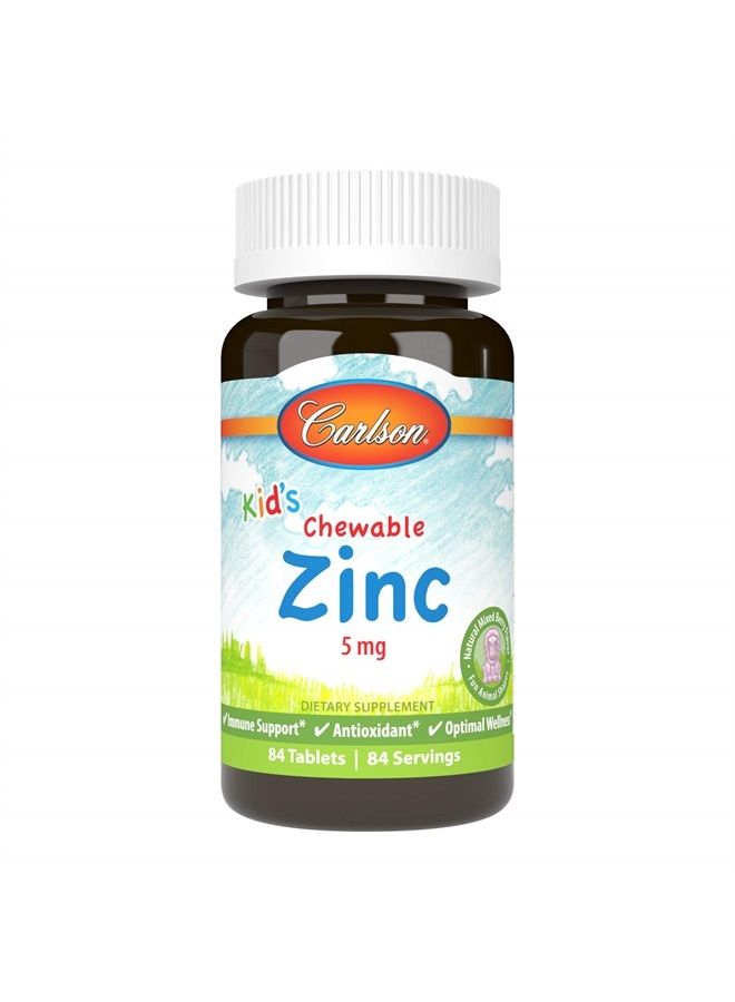 Carlson Kid's Chewable Zinc, 5 mg, Immune Support, Antioxidant Power, Natural Mixed Berry Flavor, 84 Tablets - Image 1