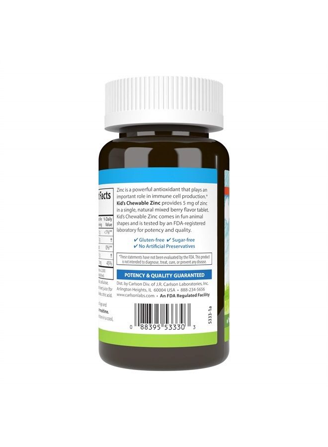 Carlson Kid's Chewable Zinc, 5 mg, Immune Support, Antioxidant Power, Natural Mixed Berry Flavor, 84 Tablets - Image 2