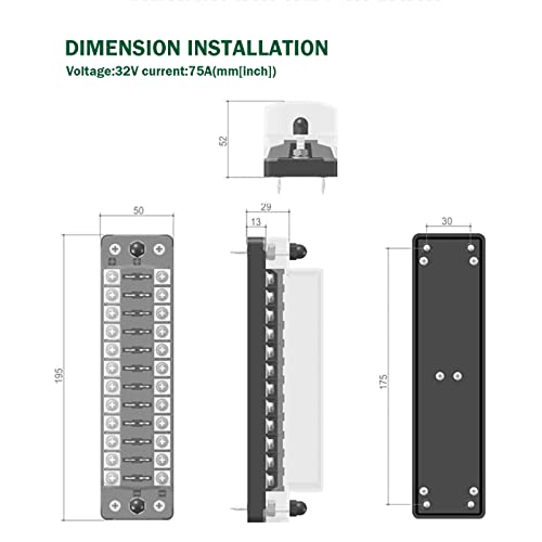LENKRAD 12 Way Fuse Block Blade Fuse Box NO LED Warning Indicator, 12 Circuits ATC/ATO with Negative Bus, Protection Cover, Bolt Connect Terminals, Sticker Labels for Car Marine RV Truck - Image 2