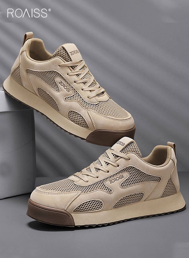 رويس حذاء رياضي رجالي كاجوال للطلاب، منخفض القطع، ذو مقدمة مستديرة، برباط، مناسب للجري، بنعل شبكي سميك وعصري، يوفر تهوية محسّنة، نعل ناعم مانع للانزلاق ومقاوم للتآكل، لون كاكي - Image 5