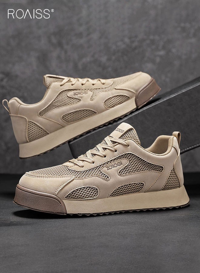 رويس حذاء رياضي رجالي كاجوال للطلاب، منخفض القطع، ذو مقدمة مستديرة، برباط، مناسب للجري، بنعل شبكي سميك وعصري، يوفر تهوية محسّنة، نعل ناعم مانع للانزلاق ومقاوم للتآكل، لون كاكي - Image 4