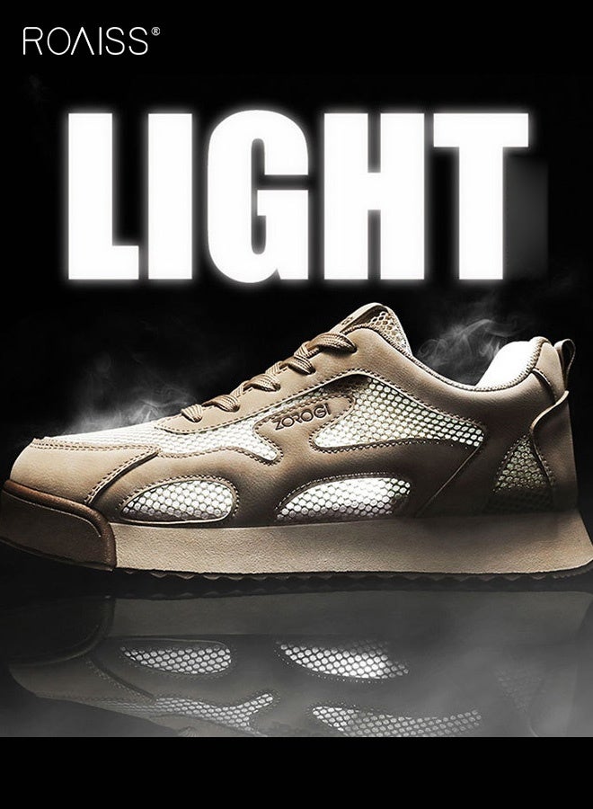 رويس حذاء رياضي رجالي كاجوال للطلاب، منخفض القطع، ذو مقدمة مستديرة، برباط، مناسب للجري، بنعل شبكي سميك وعصري، يوفر تهوية محسّنة، نعل ناعم مانع للانزلاق ومقاوم للتآكل، لون كاكي - Image 2