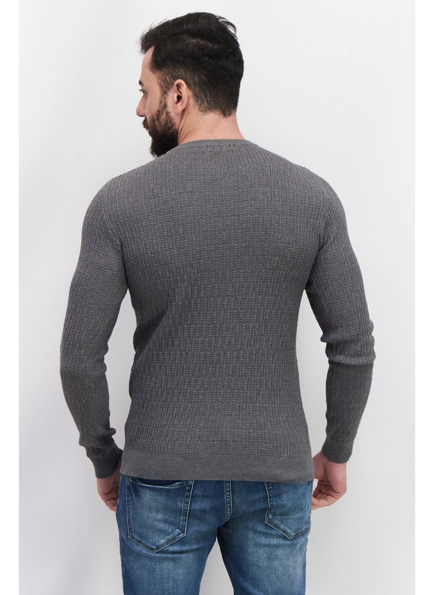 Sorbino Men Crew Neck Long Sleeve Textured Sweatshirt, Grey  - Image 3