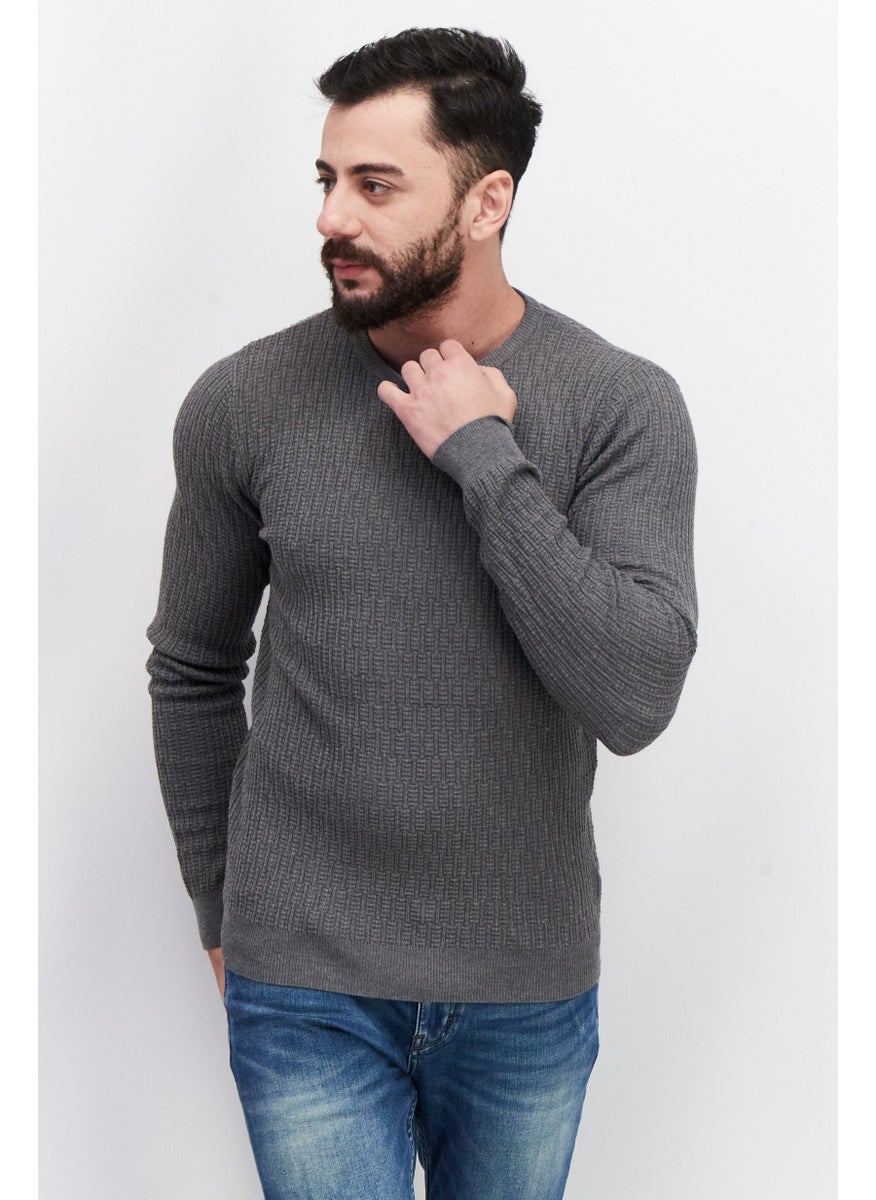 Sorbino Men Crew Neck Long Sleeve Textured Sweatshirt, Grey  - Image 1