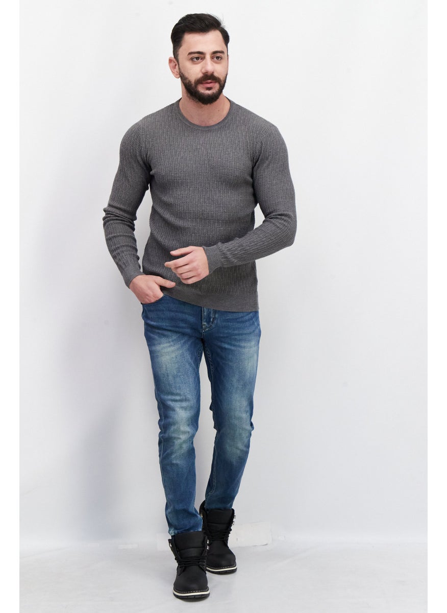 Sorbino Men Crew Neck Long Sleeve Textured Sweatshirt, Grey  - Image 2