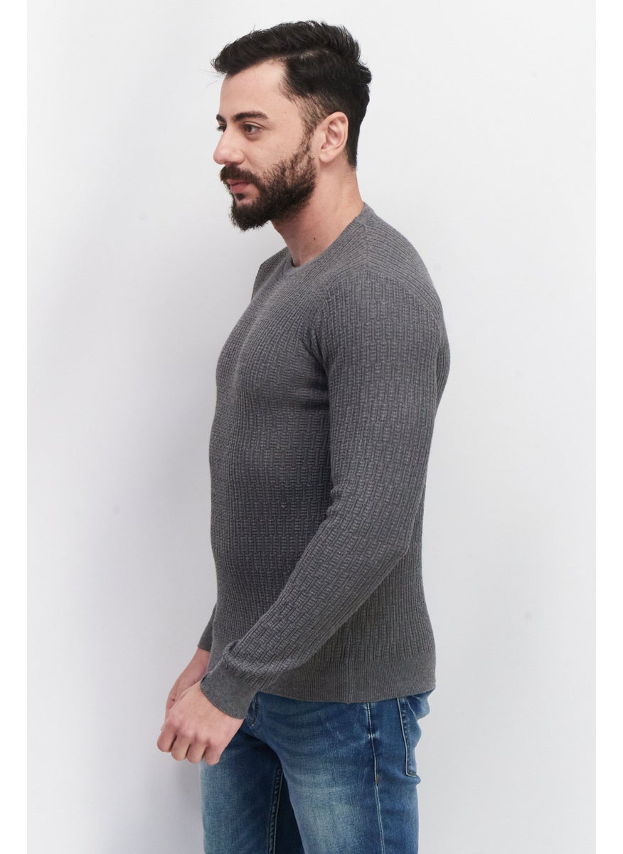 Sorbino Men Crew Neck Long Sleeve Textured Sweatshirt, Grey  - Image 4