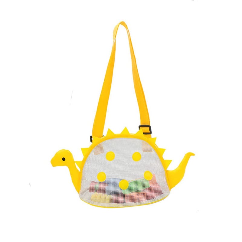 AUONY Beach Toy Mesh Beach Bag Kids Shell Bag Dinosaur Beach Sand Toy Totes for Holding Shells Beach Toys Sand Toys Swimming Accessories for Boys Girls Picking Up Shells - Image 2