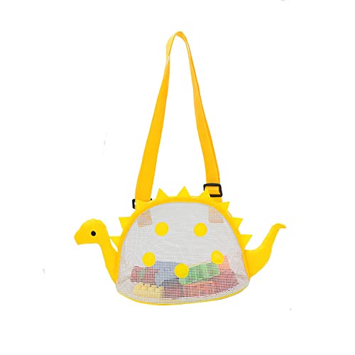 AUONY Beach Toy Mesh Beach Bag Kids Shell Bag Dinosaur Beach Sand Toy Totes for Holding Shells Beach Toys Sand Toys Swimming Accessories for Boys Girls Picking Up Shells - Image 1