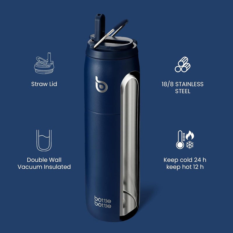 BOTTLE BOTTLE 32 oz Stainless Steel Water Bottle with Straw Lid and Handle - Indigo Blue - Image 3