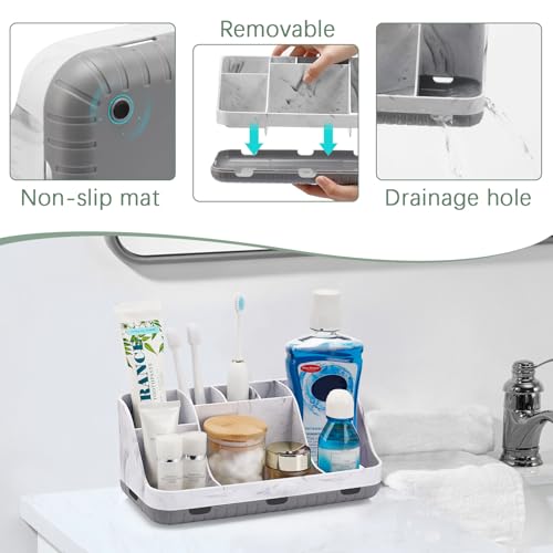 GFWARE Marble Bathroom Countertop Organizer - Detachable 7 Slots Kids Electric Toothbrush and Toothpaste Holde Drainage for Bathroom Accessories Organization Counter Vanity Storage, Grey - Image 4