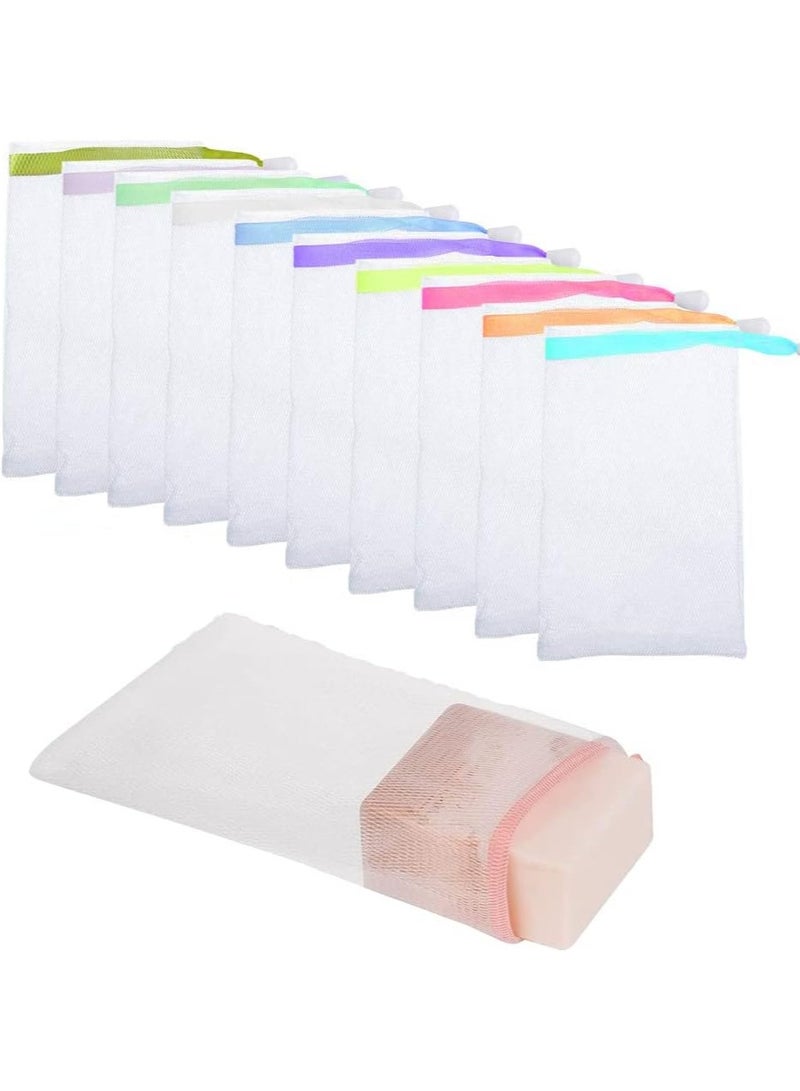 Mesh Soap Pouch, 10 Pcs Exfoliating Soap Bags, Mesh Foaming Net Soap Sack Bags, Face Cleansing Foaming Nets, Soap Saver Pouch Drawstring Bags, Color Random - Image 1