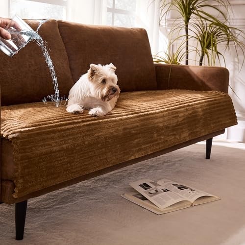 Meider Dual Non-Slip Couch Cover for Dogs Waterproof, Fuzzy Soft Pet Couch Covers for Sofa 3 Cushion, Pet Friendly Soft Dog Bed Covers Sofa Cover Washable (Coconut, 33" x 85" 1 Pack) - Image 1