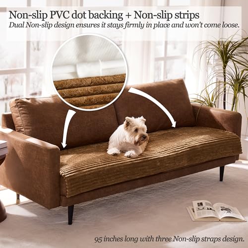 Meider Dual Non-Slip Couch Cover for Dogs Waterproof, Fuzzy Soft Pet Couch Covers for Sofa 3 Cushion, Pet Friendly Soft Dog Bed Covers Sofa Cover Washable (Coconut, 33" x 85" 1 Pack) - Image 2