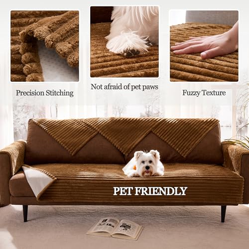 Meider Dual Non-Slip Couch Cover for Dogs Waterproof, Fuzzy Soft Pet Couch Covers for Sofa 3 Cushion, Pet Friendly Soft Dog Bed Covers Sofa Cover Washable (Coconut, 33" x 85" 1 Pack) - Image 4