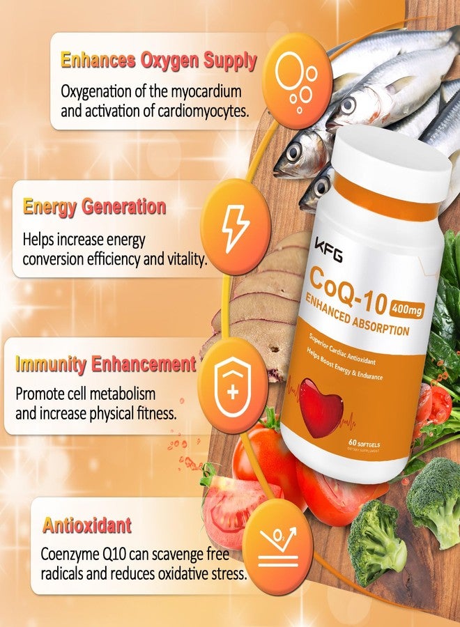KFG CoQ10 400mg Softgels, Coenzyme Q10 Supplements Support Heart Health, Cardiovascular Health, Immune System & Cellular Energy Production, Gluten Free - Image 2