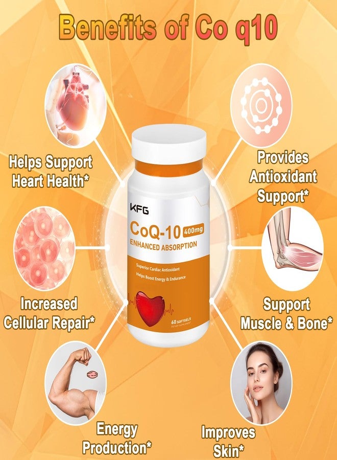 KFG CoQ10 400mg Softgels, Coenzyme Q10 Supplements Support Heart Health, Cardiovascular Health, Immune System & Cellular Energy Production, Gluten Free - Image 3
