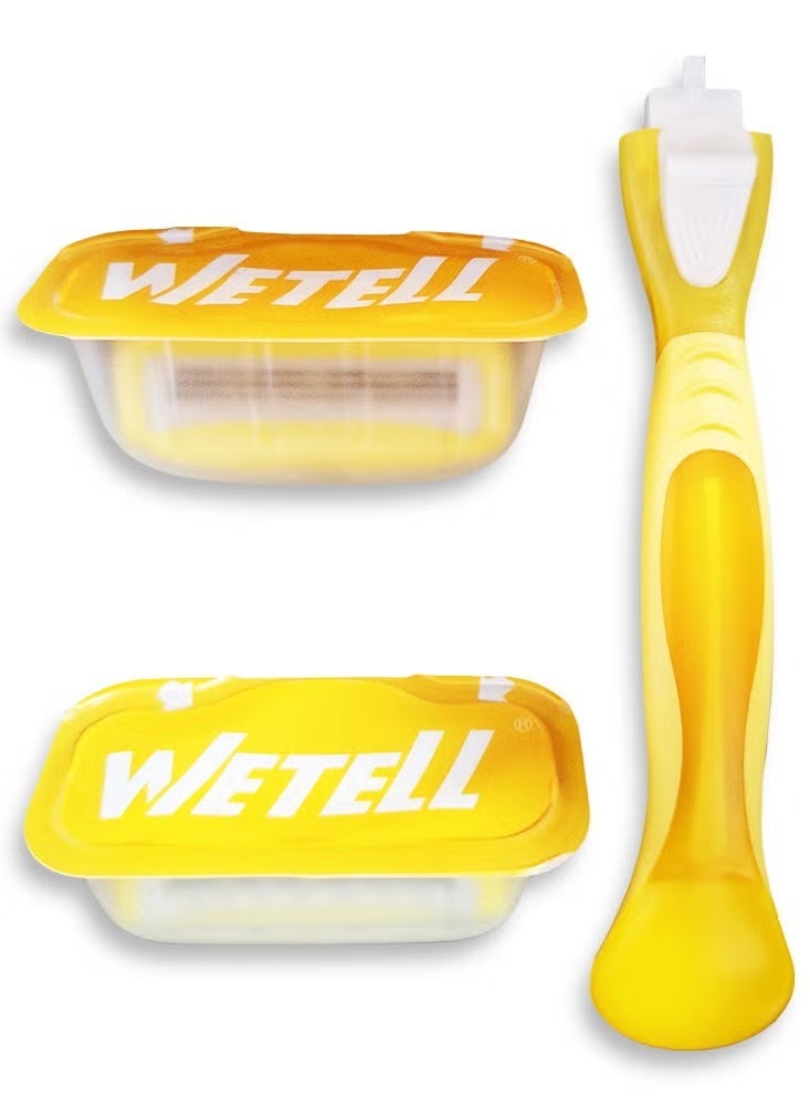 WETELL Comfortglide Spa Breeze 3-blade women's razor, smooth and safe design for sensitive skin, sharp blades and moisturizing foam with plant oil extract for ultra smoothness, with two interchangeable heads and a comfortable handle for easy use, ideal for shaving the body and legs, the movable head does not cause cuts with ease of movement on the body's curves - Image 2