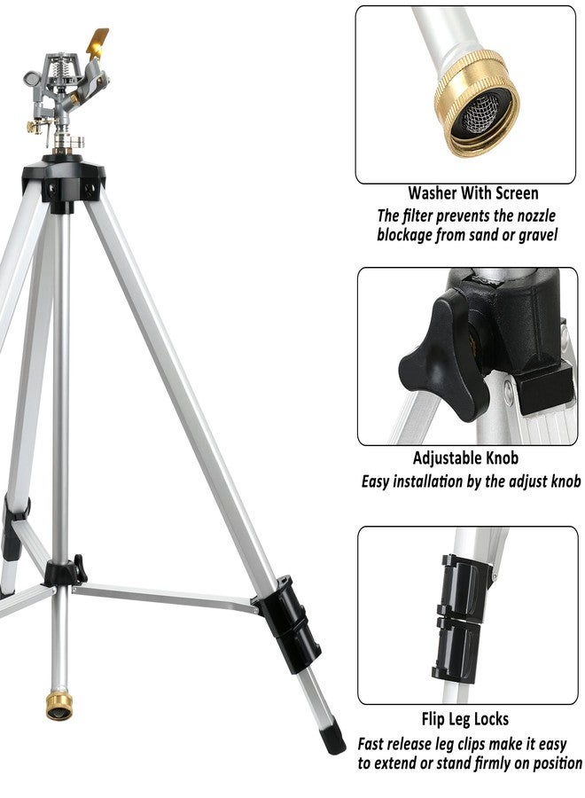 STYDDI Heavy Duty Impact Sprinkler on Tripod Base, Extra Tall Metal Pulsating Telescoping Tripod Sprinkler for Large Area, Yard, Lawn, Garden, Waters up to 90 Ft. Diameter, Legs Extends Up to 50-inch - Image 4