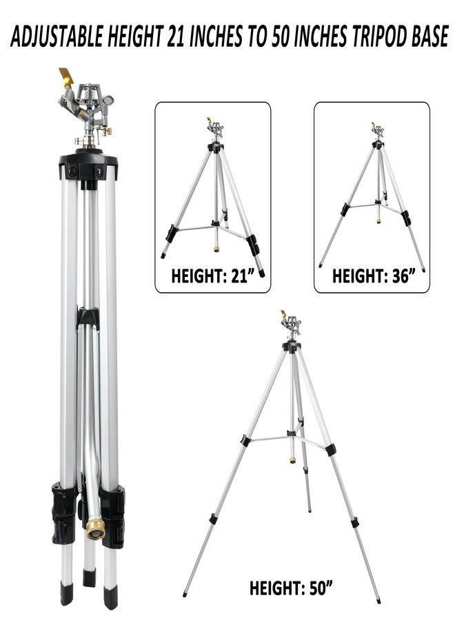STYDDI Heavy Duty Impact Sprinkler on Tripod Base, Extra Tall Metal Pulsating Telescoping Tripod Sprinkler for Large Area, Yard, Lawn, Garden, Waters up to 90 Ft. Diameter, Legs Extends Up to 50-inch - Image 3