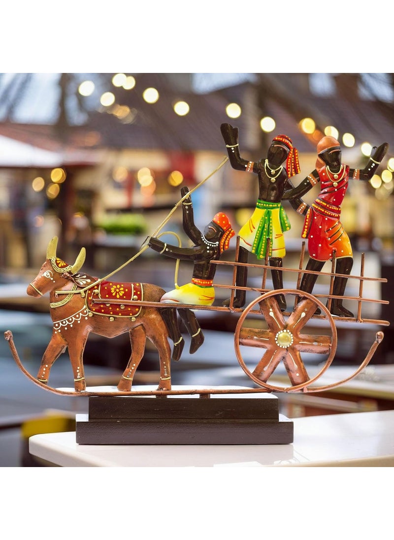 KRAFTSKALA KRAFTSKALA Handcrafted Ethnic Tribal Bullock Cart Showpiece 17x12 Inch Tribal Home Dcor with Wooden Base for Housewarming Anniversaries Weddings and Corporate Events Bullock Cart  - Image 3