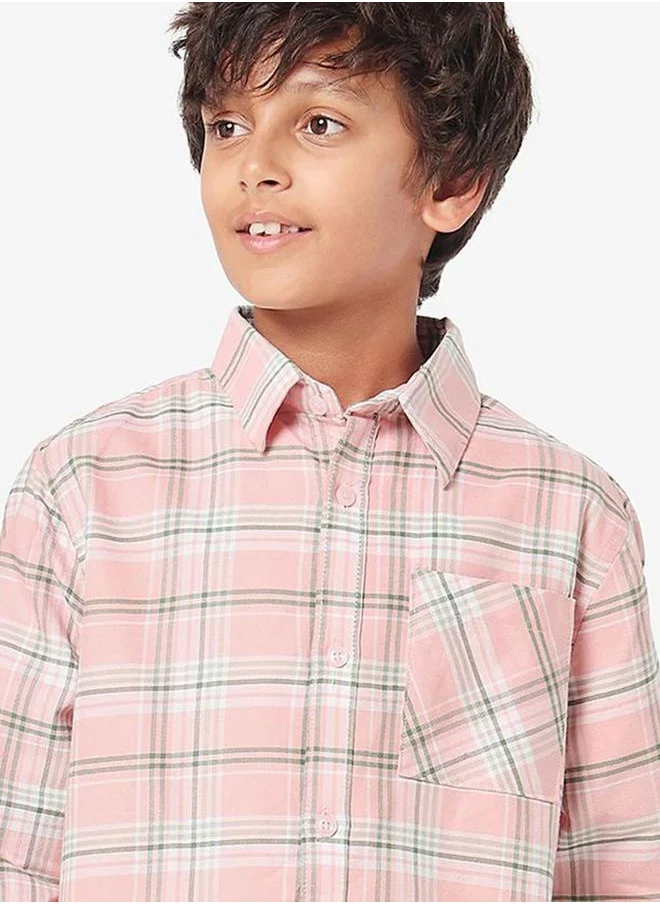 Bonkids Regular Long Sleeve Printed Pink Cotton Shirt For Boys 100 % Cotton