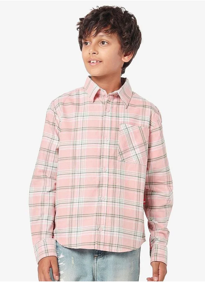 Bonkids Regular Long Sleeve Printed Pink Cotton Shirt For Boys 100 % Cotton