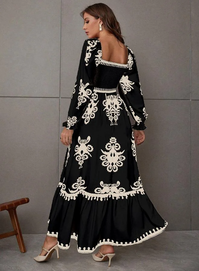 Take Two Women Black Printed Square Neck Maxi Dress