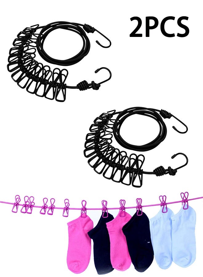 2PCS Retractable Portable Clothesline with 12 Clothespins for Indoor Laundry Drying, Outdoor Camping Accessories (Black) - Image 1